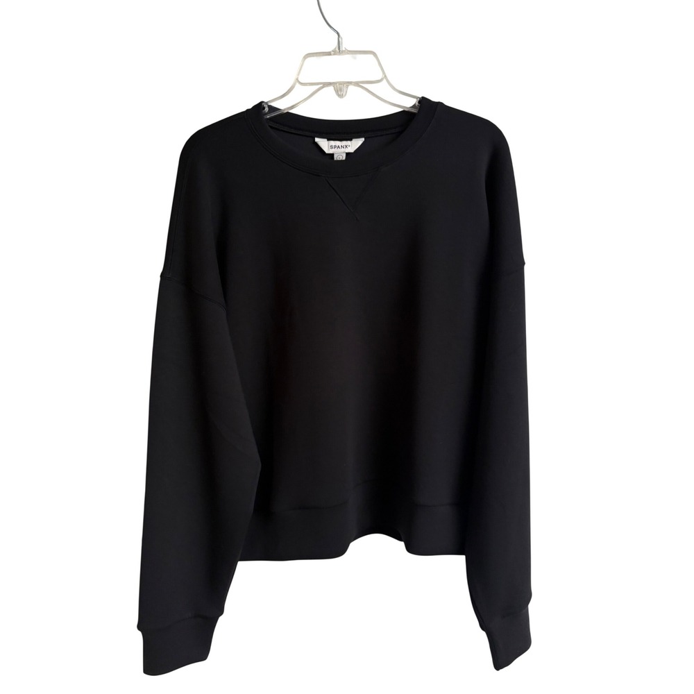 Spanx AirEssentials Crew Neck Sweatshirt Black Large Relaxed Pullover Athleisure